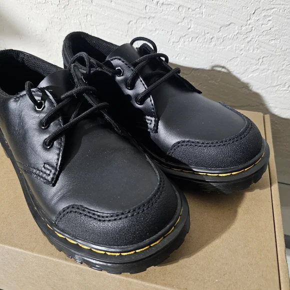 Dr. Martens Junior 1461 Overlay Leather Shoes In Black - Picture 7 of 11